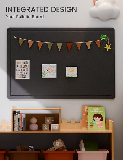 Fluxynara Bulletin Board,35.4" x 23.6" Cork Board Alternative with 12 Safe Removable Adhesive Tabs, Foldable Felt Pin Board for Home Office, Classroom, Bedroom,Entryway for Walls— Black