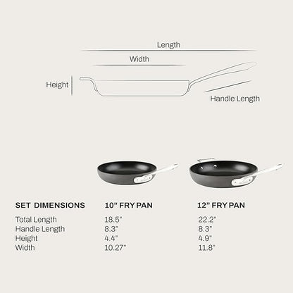 All-Clad E7859064 HA1 Hard Anodized Nonstick Fry Pan Cookware Set, 10 Inch and 12 Inch Fry Pan, 2 Piece, Black