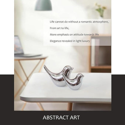 WhimWove 2 Pcs Ceramic Small Bird Figurines Modern Animal Statues for Home 、Room Decor and Bedroom Decor and Bookshelf Display (Silver)