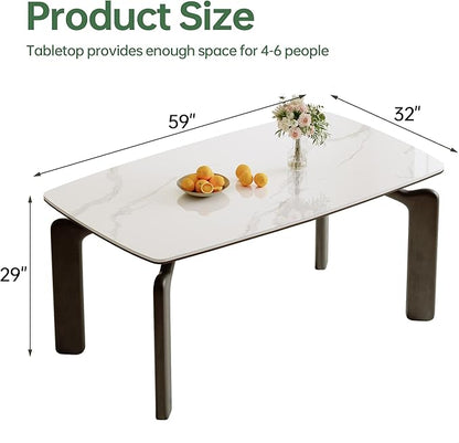 59'' Modern Dining Table, Sintered Stone Dining Table, Rectangular Slate Patio Table with Metal Legs, Indoor-Outdoor Ceramics Table for Patio, Backyard, Scratch and Heat Resistant
