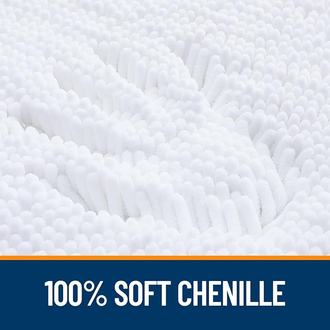 OLANLY Large Bathroom Rugs 40x32, Extra Soft Absorbent Chenille Bath Rugs, Rubber Backing Quick Dry, Machine Washable Bath Mats for Bathroom Floor, Tub and Shower, Home Decor Accessories, White