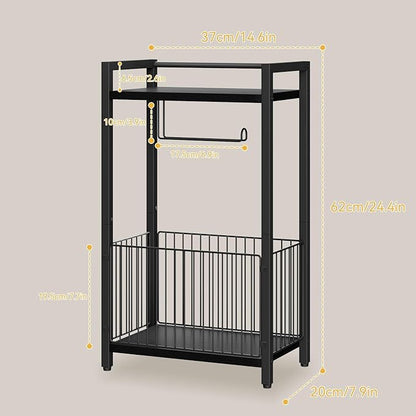 IBUYKE Freestanding Toilet Paper Holder Stand with Storage Shelf,Bathroom Toilet Tissue Roll Dispenser with Extra Space for Rolls, Magazines, Wet Wipes Black TLJ020B