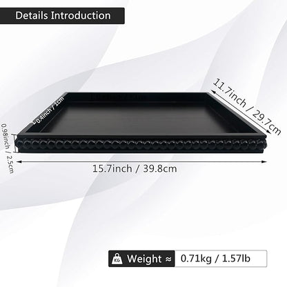 FramePro Decorative Tray 12x16 Rectangular Wood Beaded - Black Serving Tray for Living Room, Coffee Table, Kitchen or Farmhouse Display