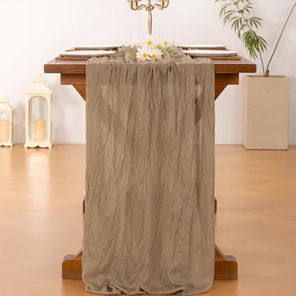 Socomi Nude Brown Cheesecloth Table Runner Fall Thanksgiving Boho Rustic Gauze 120 inch 10FT Cheese Cloth Runner for Wedding Party Baby Shower Birthday Home Decor Holiday Decorations