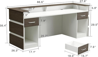 Mares 87" Wood Office Reception Desk Counter & Drawers w/Telescopic Rails & Chrome Handles | Cable Grommet Holes | Option to Add Logo | Front Table Furniture Nail Hair Beauty Salon Spa Restaurant