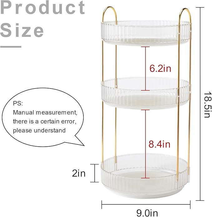 INVSSENE 360° Rotating Makeup Organizer, Bathroom Make Up Spinning Holder Rack, Large Capacity Cosmetics Storage Vanity Shelf Countertop, Fits Cosmetics, Perfume, Skincare, Lipsticks(3 Tiers, Clear)