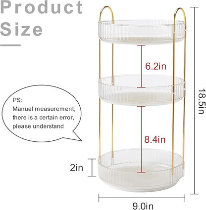 INVSSENE 360° Rotating Makeup Organizer, Bathroom Make Up Spinning Holder Rack, Large Capacity Cosmetics Storage Vanity Shelf Countertop, Fits Cosmetics, Perfume, Skincare, Lipsticks(3 Tiers, Clear)