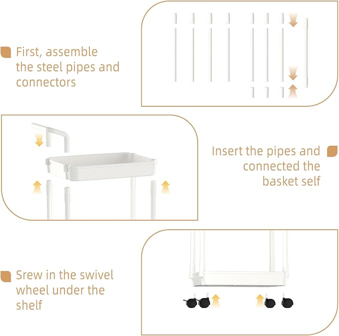 Volnamal Baby Diaper Caddy, Plastic Movable Cart for Newborn Nursery Essentials Diaper Storage Organizer for Changing Table & Crib, Easy to Assemble, Baby Registry, Off-White