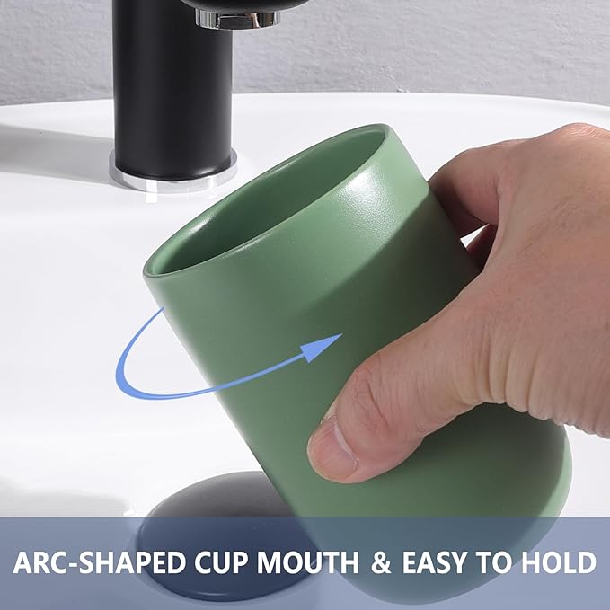 Toothbrush Holders for Bathrooms - 2 Cups Ceramic Toothbrush Toothpaste Holders Set, Green Bathroom Tumbler Cups Reusable Toothbrush Mouthwash Cup, Bathroom Counter Organizer.