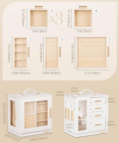 Homde Jewelry Box for Women Large: Rotating Organizer for Ring Earring Necklace Bracelet - 7 Drawers Storage for Dresser (White)