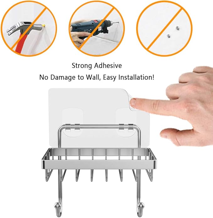 ODesign Soap Dish Sponge Holder with Hook for Bathroom Shower Kitchen Wall Mounted Rustproof Stainless Steel