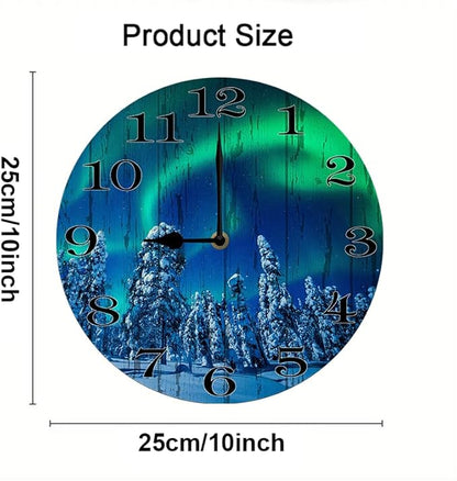 Aurora Wall Clock 10 Inch Silent Non Ticking Battery Operated Wooden Modern Office Simple Minimalist Clock Decorative for Kitchen Home Bathroom Living Room