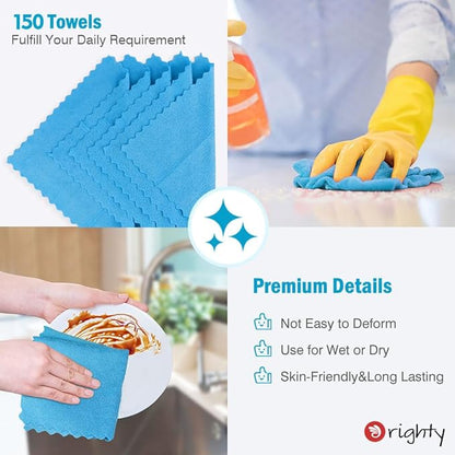 Orighty Cleaning Cloths Bulk, 150 Pack Shop Rags Reusable, Multi-Purpose Shop Towels for Cars, Microfiber Cleaning Rags for Automotive, Mechanic, Kitchen, Lint Free Towels 12x12 Inch, Blue