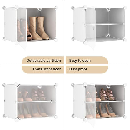 Portable Shoe Rack Organizer with Door, 48 Pairs Shoe Storage Cabinet Easy Assembly, Plastic Adjustable Shoes Organizer Stackable Detachable Free Standing Shoes Rack White