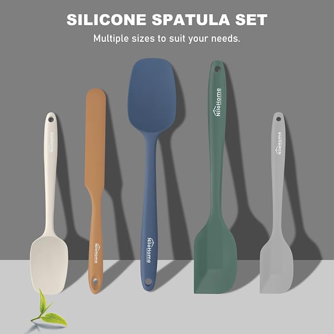 NileHome Silicone Spatula Set, 5 Pieces Food Grade Kitchen Utensils with Silicone Brush Heat Resistant Up to 600°F BPA-free Rubber Spatula for Scraping, Baking, Cooking, Mixing—Forest Style