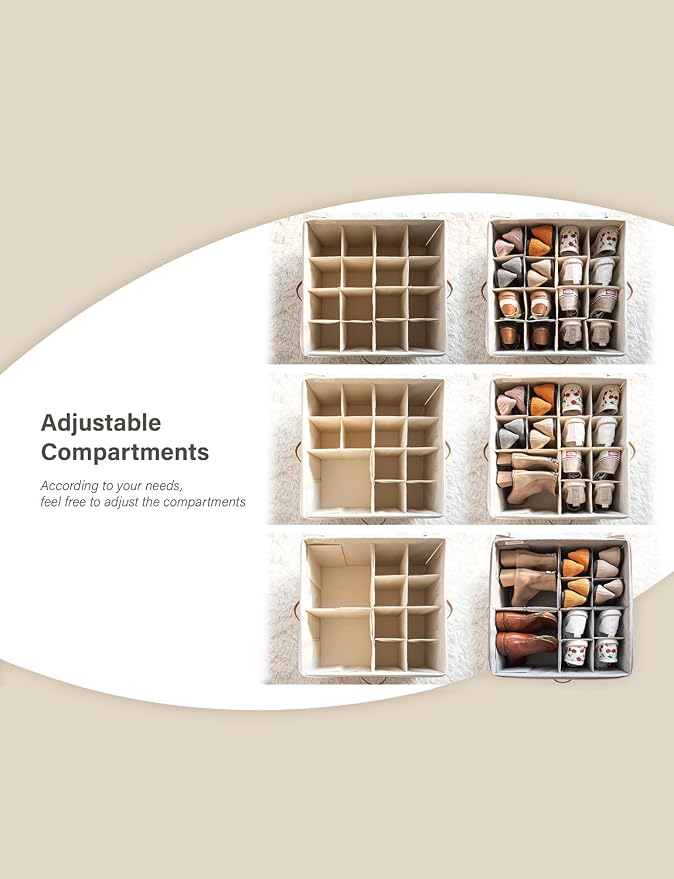 StorageWorks Shoe Organizer for Closet, Fits up to 24 Pairs, Shoe Cubby Storage Containers with Adjustable Dividers and Clear Cover, Grey