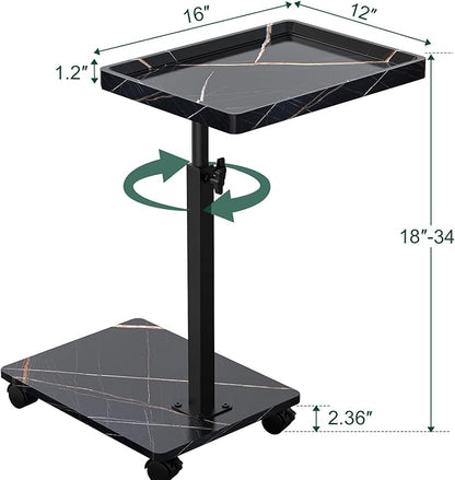 C Table End Table Adjustable Height, 360°Swivel TV Tray Table for Small Spaces, Couch Tables That slide under, C Shaped Side Tables living room and bedroom for Sofa, Bed,Chair, Snack (1, Black)