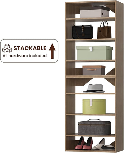 ROOMTEC 19.5" Shelf Short Tower Closet Unit, Modular Closet System with Shelf, Wardrobe Organizer for Bedroom or Walk-in Closet, Wall Mounted, Customizable Clothes Storage Unit, Wood