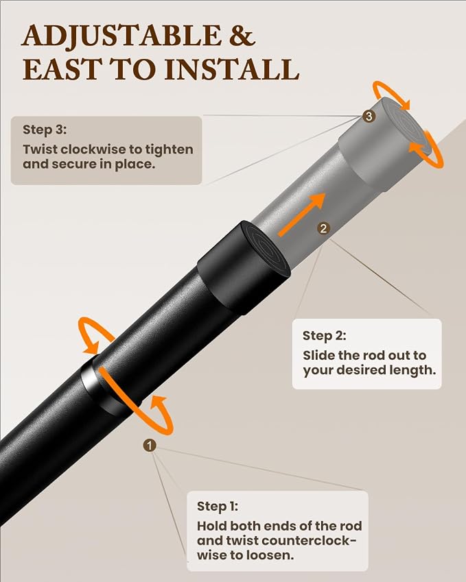 Heavy Duty Closet Rod, 17-54 IN Closet Rods for Hanging Clothes, Black