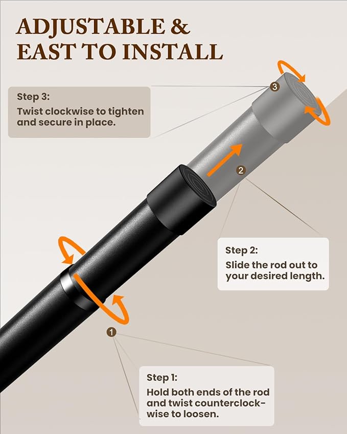 Heavy Duty Closet Rod, 17-69 IN Closet Rods for Hanging Clothes, Black