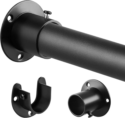 Hanging Closet Rod,17-87 Inches Space Saving Heavy Duty Closet Rod Extender Hanging, Black Black Adjustable Clothes Hanging Bar, Stainless Steel Closet Garment Organizer Rack, Bathroom, Windows