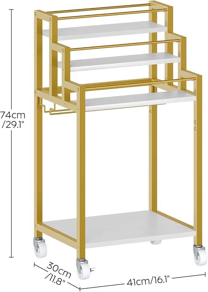 Bar Cart, 3 Tier Home Bar Serving Cart with Glass Holder, Versatile Display Wine Rack Trolley, for Living Room, Kitchen, Gold BC08DW