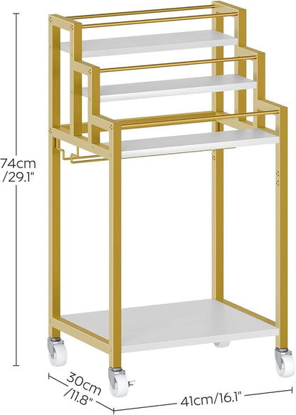 Bar Cart, 3 Tier Home Bar Serving Cart with Glass Holder, Versatile Display Wine Rack Trolley, for Living Room, Kitchen, Gold BC08DW