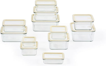 Glasslock Sens 24Pcs Glass Food Storage Set – Airtight & Leakproof, 8 Different Sizes, Anti Slip Lid, Microwave & Oven Safe, Meal prep, Lunch Box, Nestable & Stackable, Pantry Storage