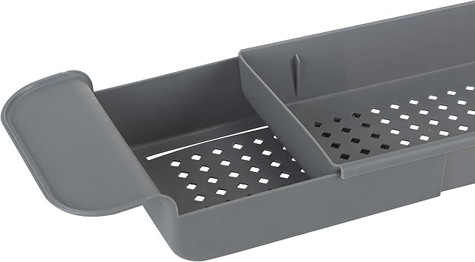 Bath Bliss Expandable Bathtub Caddy | Non-Slip | Over The Tub | 21-27 inch | Tub Tray | Bathroom Storage and Organizer | Shelf | Hold Soaps and Towels | Grey