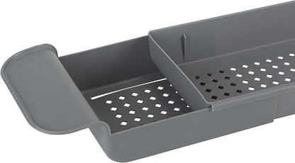 Bath Bliss Expandable Bathtub Caddy | Non-Slip | Over The Tub | 21-27 inch | Tub Tray | Bathroom Storage and Organizer | Shelf | Hold Soaps and Towels | Grey