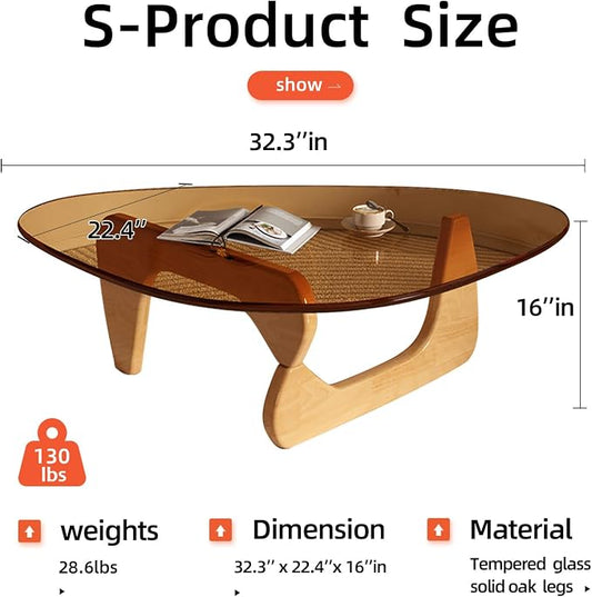 Modern Glass Coffee Table, Mid Century Coffee Table,Small Coffee Table for Living Room,Suitable for Bedroom Living Room Reception Office Tables (Wood/Brown, Small)