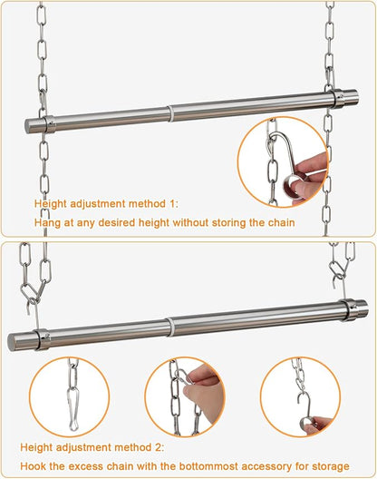 Hanging Closet Rod, Adjustable Width and Height Closet Rods Extender, 17-28inch Heavy-Duty Stainless Steel Bar, Space-Saving Closet Rod Hanging Clothes, 2Pack(Silver)