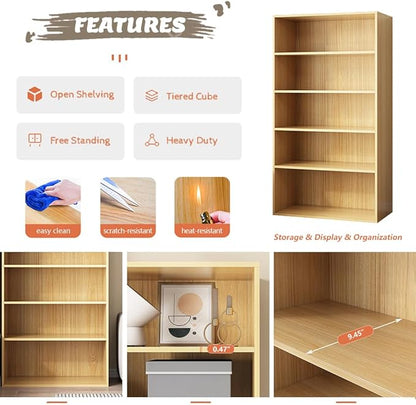 Basic Open Shelf Bookcase - 5-Tier Wooden Cube Storage Shelves Split Bookshelf, White