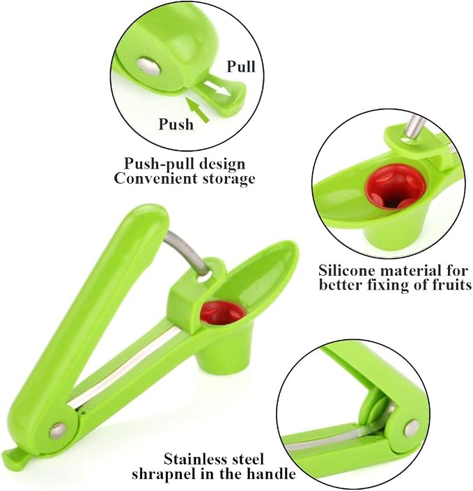 Cherry Pitter Tool, Cherry Pit Remover Tool, Cherry Picker, Fruit Core Remover Design for Make Delicious Cherries Dishes and Cocktail Cherries (Green)