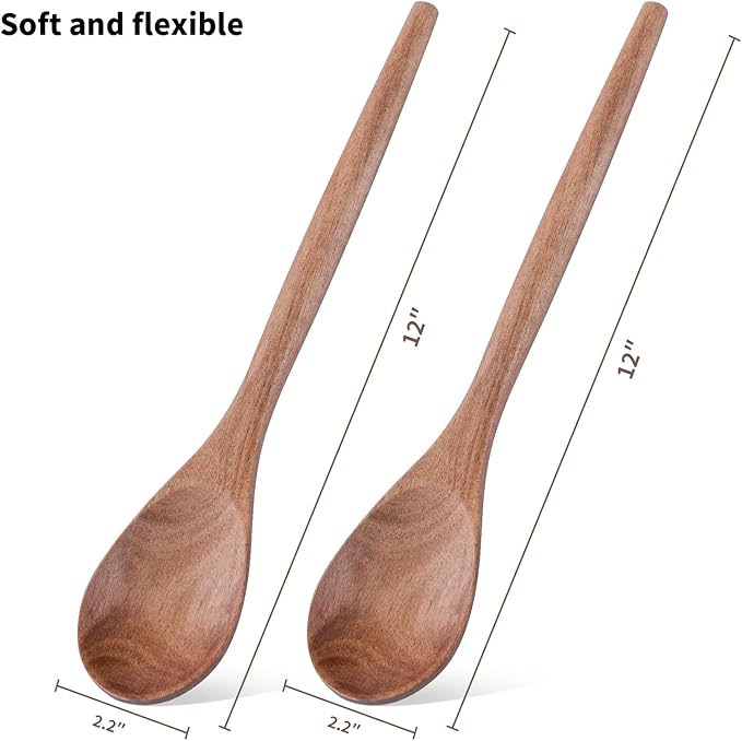 Wooden Cooking Spoons 2PCS Wooden Spoons for Cooking 12″ Acacia Wood Spoons Cooking Smooth Spoon Finish Comfortable Grip Wood Spoons Cooking Small Style Non-Stick Cooking Kitchen Utensil Set