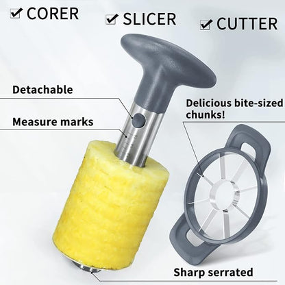 Newness Pineapple Corer and Slicer Tool, Robust Pineapple Core Remover with Upgraded Cutter & Reinforced Thicker Blade, Stainless Steel Kitchen Fruit Gadget for Diced Pineapple Rings (Grey)