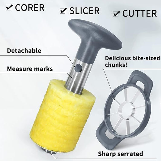 Newness Pineapple Corer and Slicer Tool, Robust Pineapple Core Remover with Upgraded Cutter & Reinforced Thicker Blade, Stainless Steel Kitchen Fruit Gadget for Diced Pineapple Rings (Grey)
