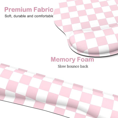 Ergonomic Mouse Pad with Wrist Rest and Keyboard Wrist Rest, Mousepad and Wrist Rest for Computer Keyboard, Pain Relief, Non-Slip Base, Mouse Pad with Wrist Support for Gaming, Office, Pink Checkered