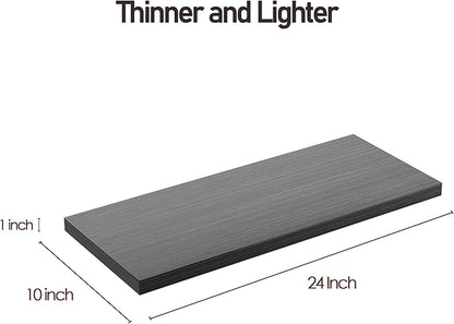 JPND Wall Shelf Set of 2,Dark Wood Floating Shelves 24 in W x 10 in D x 1 in H, Wooden Floating Wall Shelf with Invisible Brackets for Living Room/Bedroom/Bathroom/Kitchen Storage and Decor