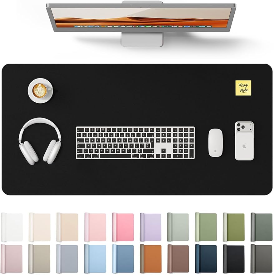 YSAGi Leather Desk Pad Protector, Office Desk Mat, Large Mouse Pad, Non-Slip PU Leather Desk Blotter, Laptop Desk Pad, Waterproof Desk Writing Pad Office and Home (Black, 35.4" x 17")