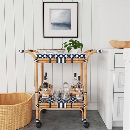 Butler Specialty Selena Rattan Bar Cart in Blue and White
