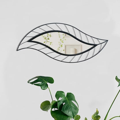 ironsmithn Decorative Wall Mirror, Leaf Teardrop Mirror with Metal Frame, 45" x 18.5" Black Wall Mounted Mirror for Bathroom Vanity Living Room Bedroom Fireplace