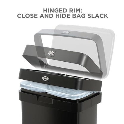Clorox 13 Gallon Trash Can - 50L Kitchen Trash Can with Wide Step Pedal - Rectangular Black Stainless Garbage Bin with Hinged Rim and Odor Protection