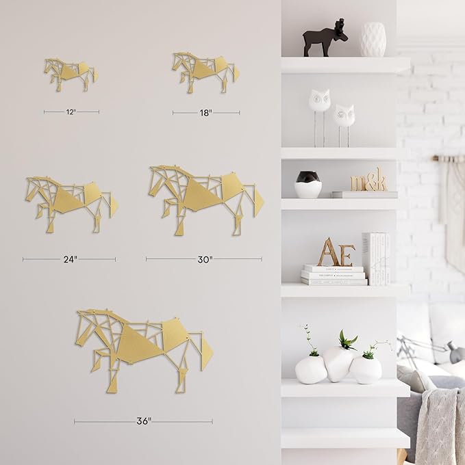 SIGNLEADER Metal Wall Art Decor Galloping Horse Modern Abstract Wall Sculpture Hangings Home Decoration for Living Room, Bedroom, Bathroom, Kitchen, Outdoor - 30" Gold