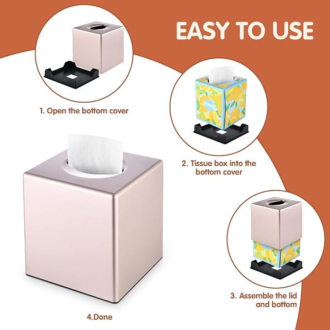 Y-in Hand Tissue Box Cover, Modern Square Facial Storage Tissue Box Holder, Home Accessories for Bathroom Vanity Countertops, Dressers, Night Stand, Parlors and Office - Pink
