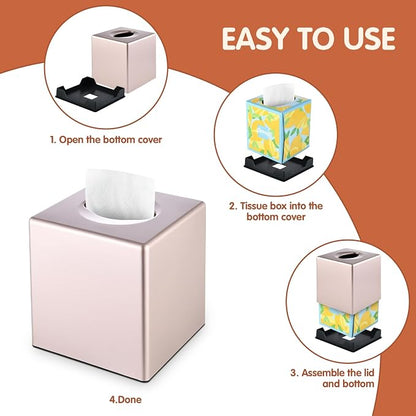 Y-in Hand Tissue Box Cover, Modern Square Facial Storage Tissue Box Holder, Home Accessories for Bathroom Vanity Countertops, Dressers, Night Stand, Parlors and Office - Pink