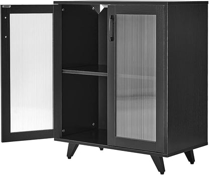Panana Kitchen Buffet Server Table Accent Sideboard Cupboard Server Buffet Console Table with Doors Cabinet(27inch, Black)