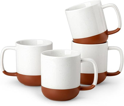 MALACASA Ceramic Coffee Mugs Set of 4, 11oz Coffee Cups, Modern Farmhouse Mugs for Coffee, Latte, Tea, Hot Chocolate, Cappuccino, Milk, Microwave & Dishwasher Safe, Khaki White, Series TARA