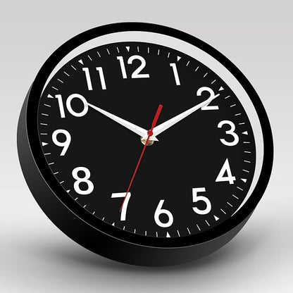 DAXSMY Wall Clock Black Battery Operated 10 Inch Simpel Silent Non Ticking Analog Decorative for Kitchen Bathroom Bedroom Office Living Room School Classroom(Black)