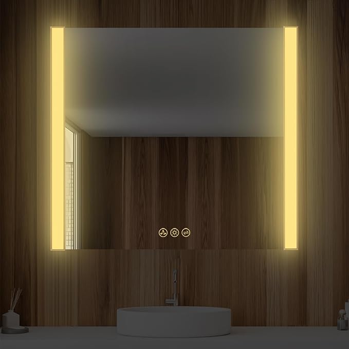 Blossom LED Bathroom Mirror, 36x32 Inch Gradient Front and Backlit LED Mirror for Bathroom, Brushed Gold Frame, Foldable Wing Design, 3 Colors Dimmable CRI>90 Double Lights, IP54 Enhanced, Anti-Fog